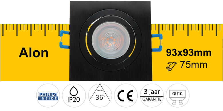 LED Inbouwspot Alon vierkant zwart